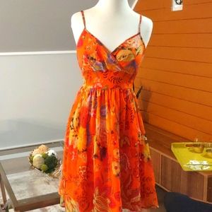 Bright orange floral dress